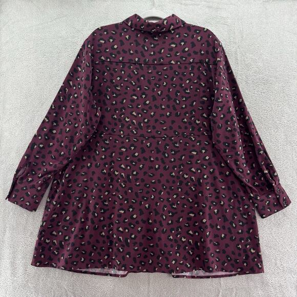 Susan Graver Top Womens 1XP Burgundy Cheetah Print Shirt Button Up Long Sleeve - Picture 6 of 13